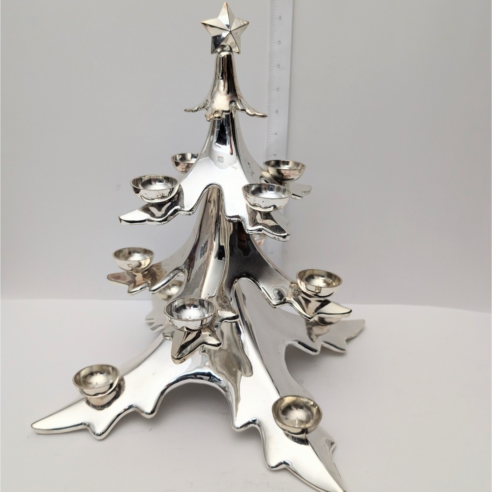 Chrome Metal Christmas Tree Candle Holder 12 Cup Pottery Barn 15.5in 9lbs